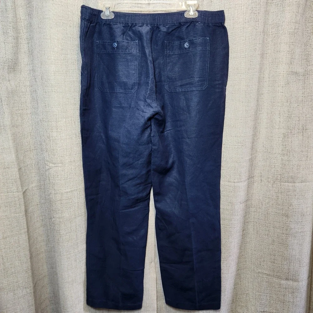 Cubavera Linen Blend Pants Men's LG‎ Navy Blue Drawstring Pockets Casual Relaxed